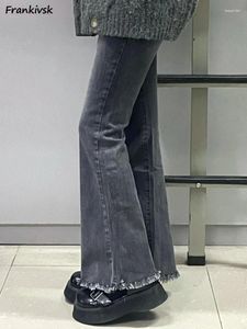 Kvinnors jeans retro kvinnor tofs blekt tvättade mode harajuku enkel fritid japansk stil flare all-match små strech bottnar