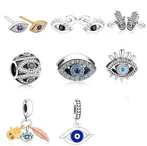 925 Gümüş Fit P Charm 925 Bilezik Bilezik Neckalce 925 STERLING Gümüş Bagaj Türkiye Mavi Kötü Göz Zirkonya Boncuk Takımları Set Kolye Diy İnce Boncuklar Jewelry4758778