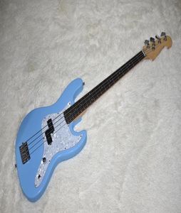 Заводская индивидуальная небо Blue 4 Strings Electric Bass Guitar с розовым деревеном платформой While Pearl Pickguarddot