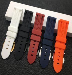 22mm 24mm 26mm Black Blue Red Orange White Watch Band Silicone Rubber Watchband Ersättning för Panerai Strap Tools Steel Buckle T4609737