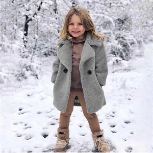 Sping 가을 패션 캐주얼 베이비 걸스 라펠 재킷 양모 양모 두꺼운 단색 겉옷 느슨한 코트 어린이 따뜻한 옷 2112049707453