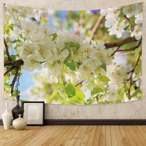 Taquestres Spring Cenário natural Flores da árvore de tapeçaria Parede pendurada arte boêmia para o quarto Decoração do dormitório da sala de estar