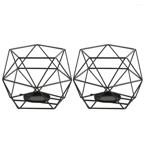 Świece 2PCS Uniwersalny geometryczny uchwyt na tealight żelazny drut ozdoby domu wystrój domu czarny metal wykwintne puste dekorat stół ślub