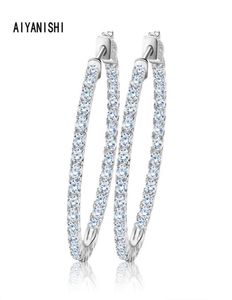 Aiyanishi Real 925 Sterling Silver Classic Big Hoop Earrings Luxury Sona Diamond Hoop örhängen Fashion Simple Minimal Gifts 2202185249537