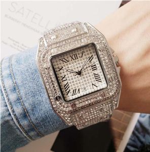 Square Wristwatches with full diamond Men Women watches Couples Full Iced out watch for Roman hour mark gift1062453