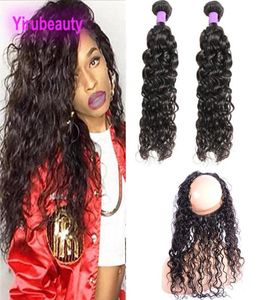 Indian Water Wave Unprocessed Human Hair Bundles With Lace Frontal 360 Frontal Part Natural Color 1030inch Water Weaves Hair9201235