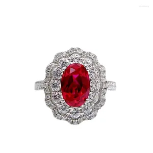 Cluster Rings S925 Silver Ring High Carbon Diamond Female 6 9 Simulated Pigeon Blood Red Heavy Industry Gemstone