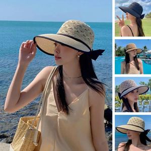 BERETS CHIC SUN HAT BEACHABLE BEACH RUND DOME Kvinnor Solid Color Visir Straw Anti-UV