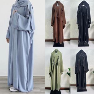 Abbigliamento etnico 3 pezzi Abayas abbinati musulmani set hijab abito crepe apri kimono per donne dubai tacchino abiti interni islamici ramadan