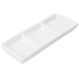 Tallrikar 3 Fack Appetizer Servering Tray White Ceramic Platter Rectangular Divided Sauce Rishes for Kitchen Restaurant (6