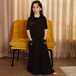 Mädchen Maxi Kleid schwarz gerippte Sommerkinderkleid Stickblumen BOTZLICHE LEGEN GIRKEN KLEIDE EME GROSSE GROSE 3-16 Jahre 240407