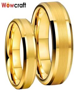 6mm 8mm Mens Womens Gold Tungsten Carbide Wedding Band Rings Beveled Edges Polished Matted Finish Comfort Fit Personal Customize3356020