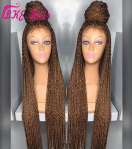 Stock Black Burgundy Brown Senegalse Peruka Syntetyczne szydełko Woja Peruka Full Lace Frontal Micro Braid Peruka z dziecięcym włosami 4400060