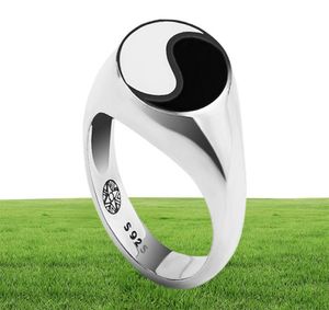 Tai chi Yin Yang Gossip Ring Epoxy Rings Men Antique 925 Sterling Silver Finger Ring Jewelry For Men and Women4585236