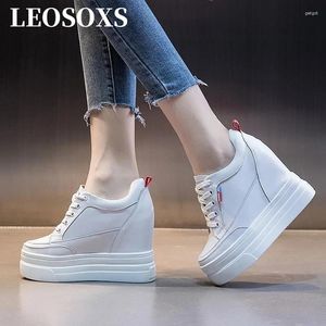 Casual Shoes Genuine Leather Women's Vulcanize Platform 11CM Sneakers Increased Fashion Comfort Ladies High Heels