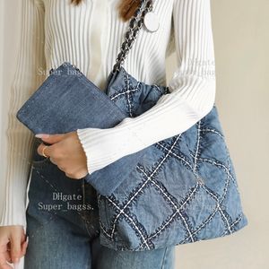 10A mirror quality luxury tote bag designer bag 37cm denim canvas shoulder bag shopping bag composite bag with box BC005