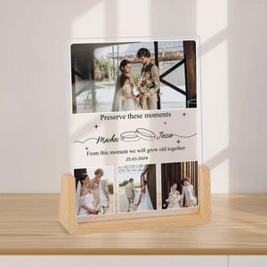 Frames Custom Acrylic Engagement Picture Frame With Wood Base Bedroom Decor Personalized Couples Po Collage Gift For Valentine's Day