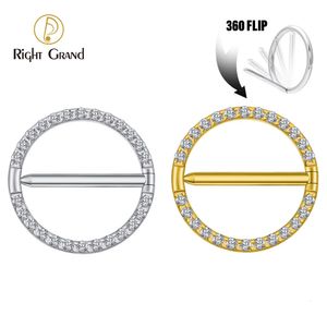 Right Grand ASTM 36 14G Circular CZ Clicker Nipple Shield Jewelry Round Ring Barbell Piercing for Women Girls 240407