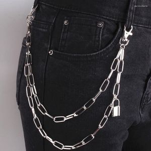 Belts Punk Metal Lock Chain Clip On Jeans Pants For Women Men Fashion Waist Chains Keychain Harajuku Goth Hipster Clothing Accessories