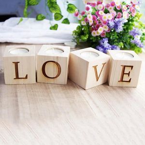 Candle Holders 4pcs Wooden Holder Candlestick Love Natural Romantic Tea Light Dinner Wedding Bar Party Confession Valentine's Day