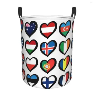 Tvättpåsar Eurovision Song Contest Flags Hearts Foldbara korgar Dirty Clothes Toys Sundries Storage Basket Home Organizer