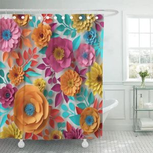 Shower Curtains 3D Render Digital Colorful Flowers Spring Summer Floral Bouquet Waterproof Polyester Fabric Set With Hooks