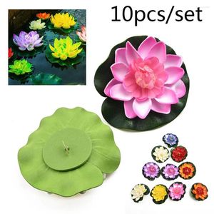 Decorative Flowers 10pcs/set Artificial Lotus Flower 10cm/4" Fake Eva Plastic Floating Floral Lifelike Outdoor Decor Pool Plants