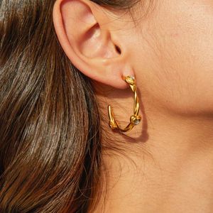Stud Earrings Uworld Stainless Steel Spiral C-shaped Rhinestone 18k Gold Plated Heart Earring Waterproof Texture Fashion Statement Jewelry