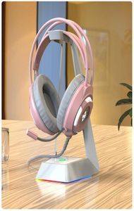 Girl Pink PC -spel hörlurar för telefon bärbar datorkabel trådbunden stereo hifi headset led lätt spel pannband ps4 spel hörlurar mic7365877