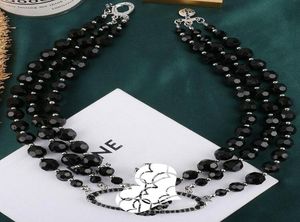 selling new European and American catwalk stars with threelayer pearl full diamond satellite necklace black necklace clavicle6835785