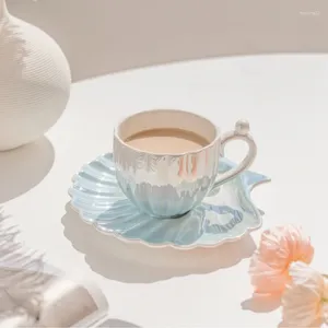 Canecas Pearl Shell Coffet Copo Europeu Creative Creme Ceramic Gift Tarde Tea Tarde
