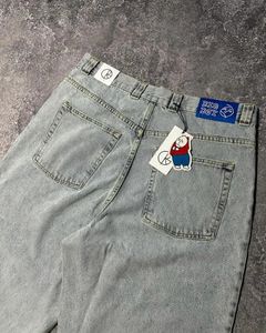 Джинсы Big Boy Jeans Men Men Women Y2K штаны Cartoon Graphic Emelcodery Backgy Jeans Harajuku Gothic Hip Hop High Rise Blouser 240410