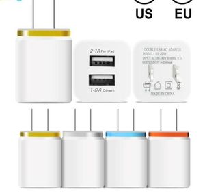 Metal Dual USB Wall Charger Phone Charger US EU Plug 21a AC Power Adapter Wall Charger Plug 2 Port for IP 11 Pro Max Samsung Xiao3388277