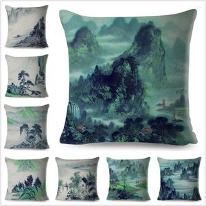 Kissen Chinesische Tinte Landschaft Malerei Hülle Dekor schöne landschaftsbildende Abdeckung für Sofa Home Car Polyester Kissenbezug 45 45 cm