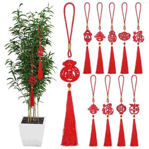 Decorative Figurines Chinese Lucky Red Tassel 10Pcs Year Dragon Blessing Charm Car Hanging Decorations