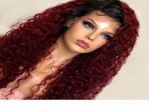 Kurly Peruka Kolor T1B 99J Ombre Lace Front Human Hair Pargs for Black Women Brazylijska peruk