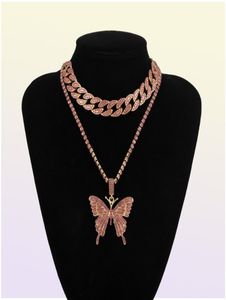 Łańcuch kubańska Big 3D Butterfly Projektant mody Luksusowe Diamonds Oświadczenie Wisiork Naszyjnik Choker dla kobiety dziewczyny Hip Hop Jewelry1517287