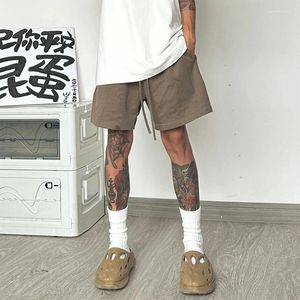 Shorts masculinos verão masculino casual de cor sólida cordas de cordão de cordão de moda curta calça de pisca de streetwear masculino liso masculino liso