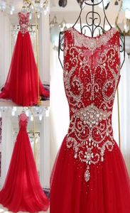 2018 Vestido de Noiva Shiny Beading Crystal Prom Dresses Red Scoop Prom Dress Women Formal Dress Party Gowns2273823
