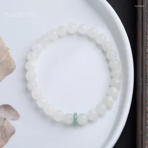 Decorative Figurines Natural Hetian Jade Bracelet For Woman 6mm White Beads Jadeite Bangle Chinese Style Fashion Jewelry Gift