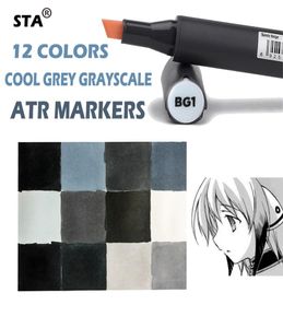 Student Supplies STA 12 Cool Grey Colors Art Markers Grayscale Artist Dual Head Markers Set for Brush Pen Painting Marker School5359888