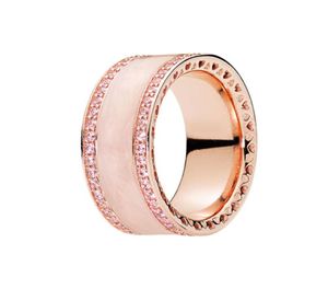 Rose Gold Pink Emamel Heart Band Ring Women Men 925 Sterling Silver Wedding Jewelry for Cz Diamond Engagement Present Rings with Original Box9970880