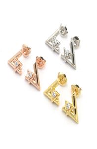 Stainless Steel Fashion Staggered Single Diamond rose gold silver Stud Earrings for Women6518567
