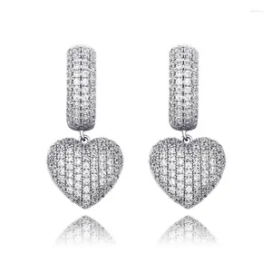 Orecchini a pennaglie 1 paio hip hop cz pietra lastricata bling out a forma di cuore goccia per uomini donne unisex geligia