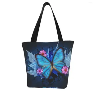 Shopping Bags Women's Handbag Casual Canvas Shoulder Bag Butterfly Flowers Print Cloth Lady Eco Reusable Large Tote Shopper