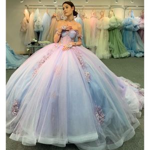 Sparkly Lilac Quinceanera klänningar Bollklänning 2024 Sweet 16 Girl Sequined Appliques Lace Up Birthday Prom Dress Vestido de 15 Anos Quinceanera