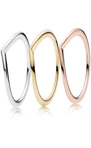 Polished Wishbone Ring 18K Yellow gold plated Rings Original Box for 925 Silver Rose gold Women Wedding Ring sets9067554