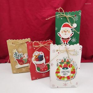 Gift Wrap 12/24Pcs Merry Christmas Paper Bag Cookies Favor Candy Box Portable Packaging Bags With Rope Xmas Year