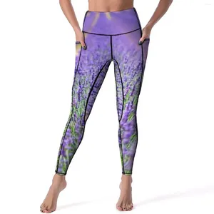 Active Pants Fields Of Lavender Leggings Flowers Print Fitness Running Yoga Push Up Basic Sports Tights Quick-Dry Design Legging