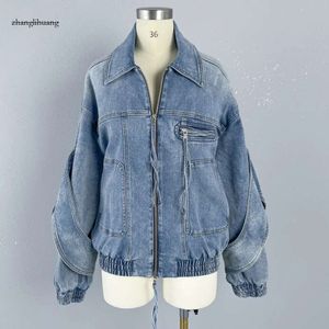 Oc468m56 Spring Loose Denim Jacket Women's Cotton Casual Lapel With Holes Stonewashed For Fashion Coat